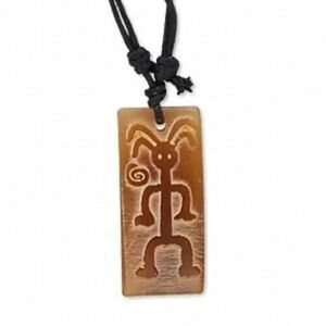 Handcrafted Carved Brown Ox Horn Tribal Man Pendant & Cord Necklace